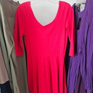 Express Junior Red Zip-Back Midi Dress (3/4 Sleeve)